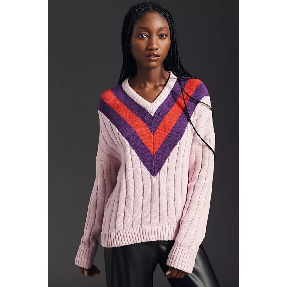 Anthropologie Kule The Yale Cotton Cashmere Silk Sweater Pink Size XS NWT $278